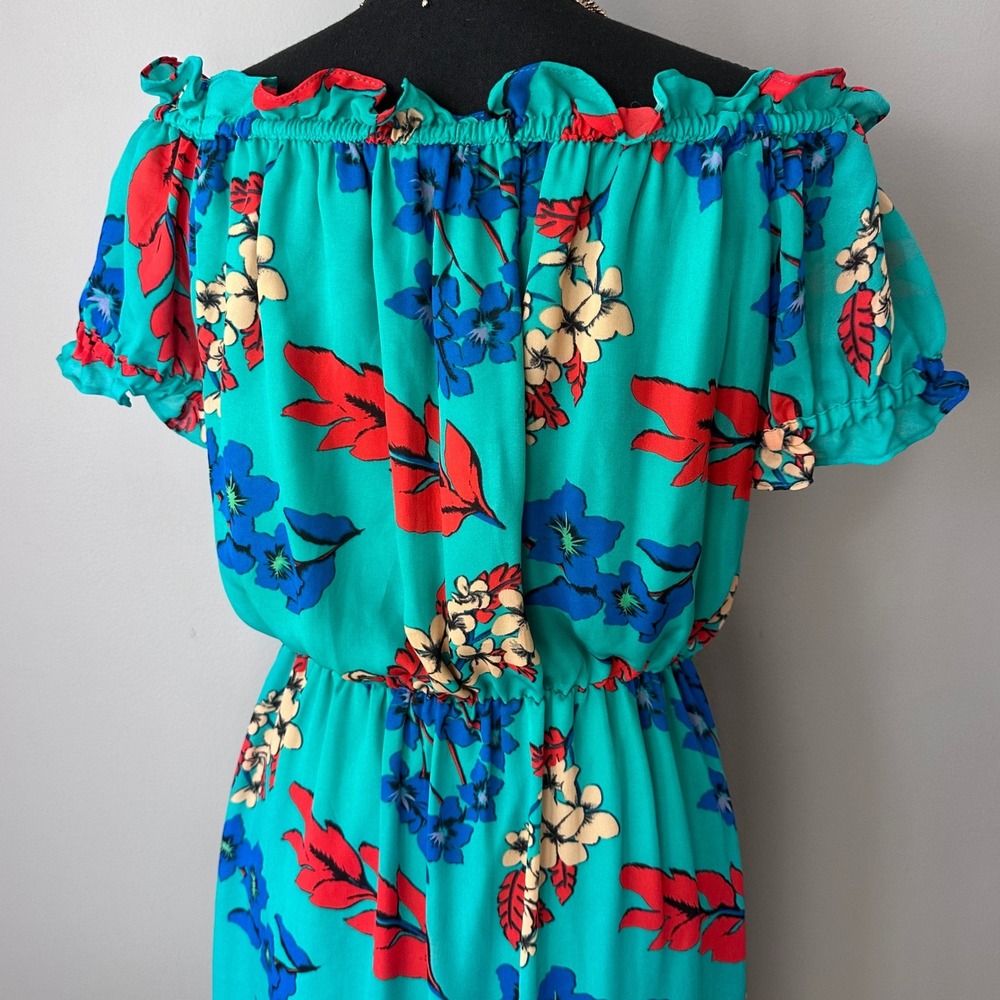 Belle Vere Maxi Dress Small Green Floral Print Off Shoulder Ruffle‎ Trim Cottage - Picture 13 of 16